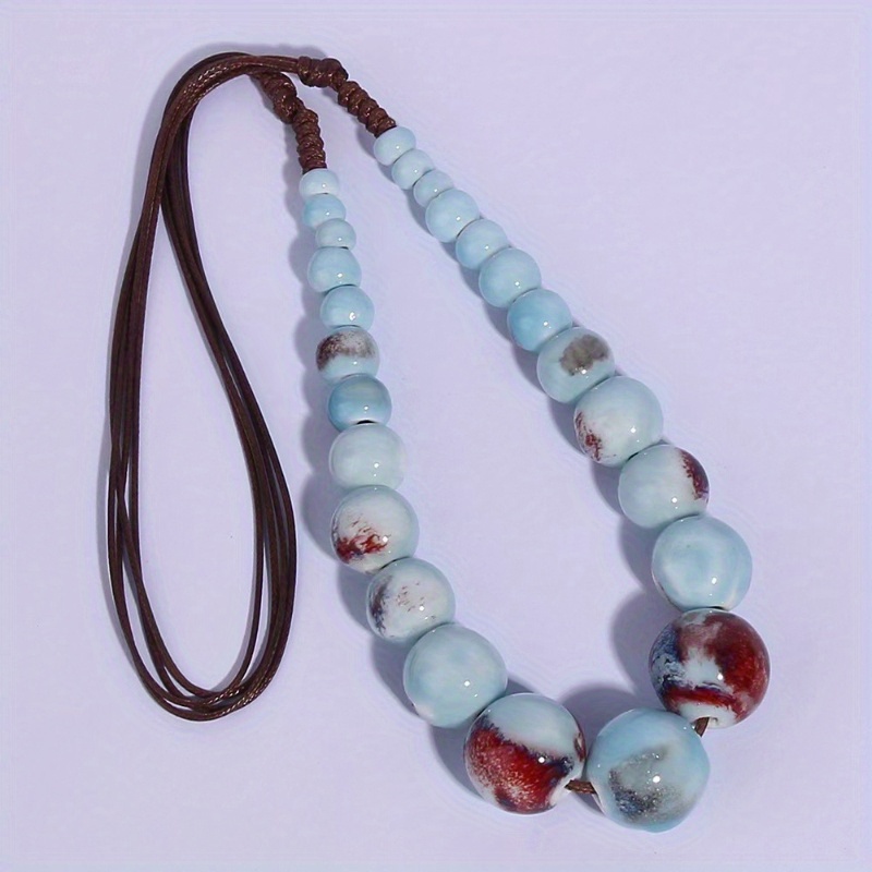 Boho Style Ceramic Bead Y Necklace Vintage Chain 1pc